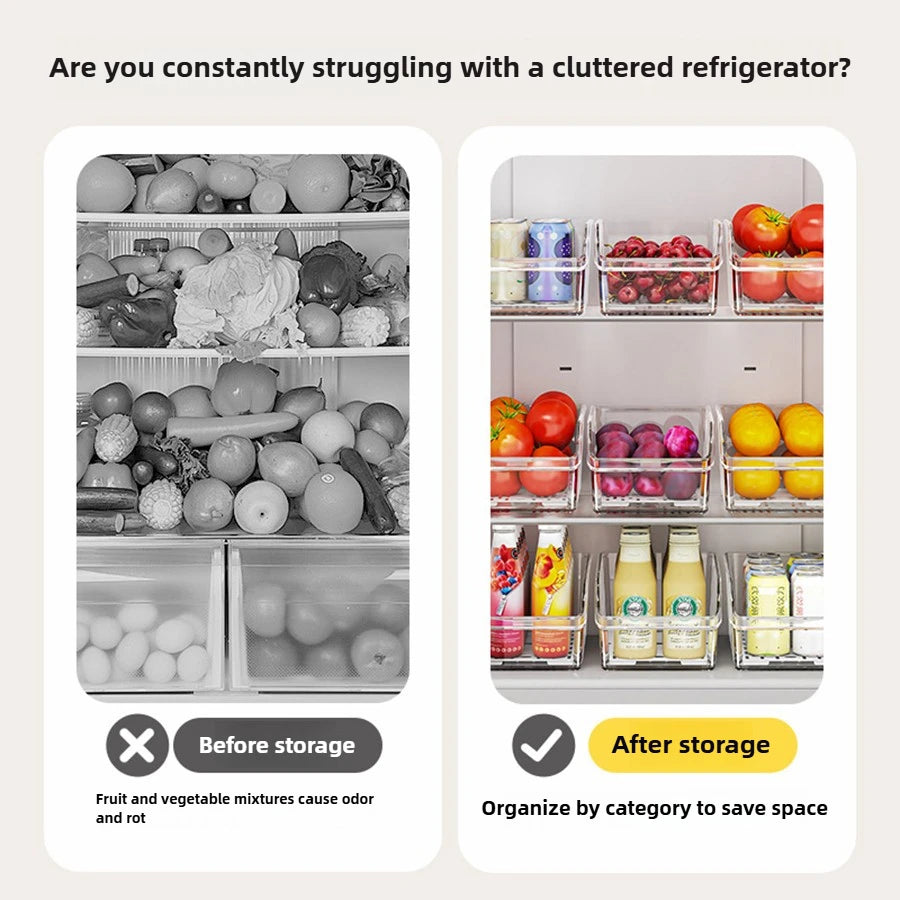 Clear Fridge Organizer Bins with Drain Tray