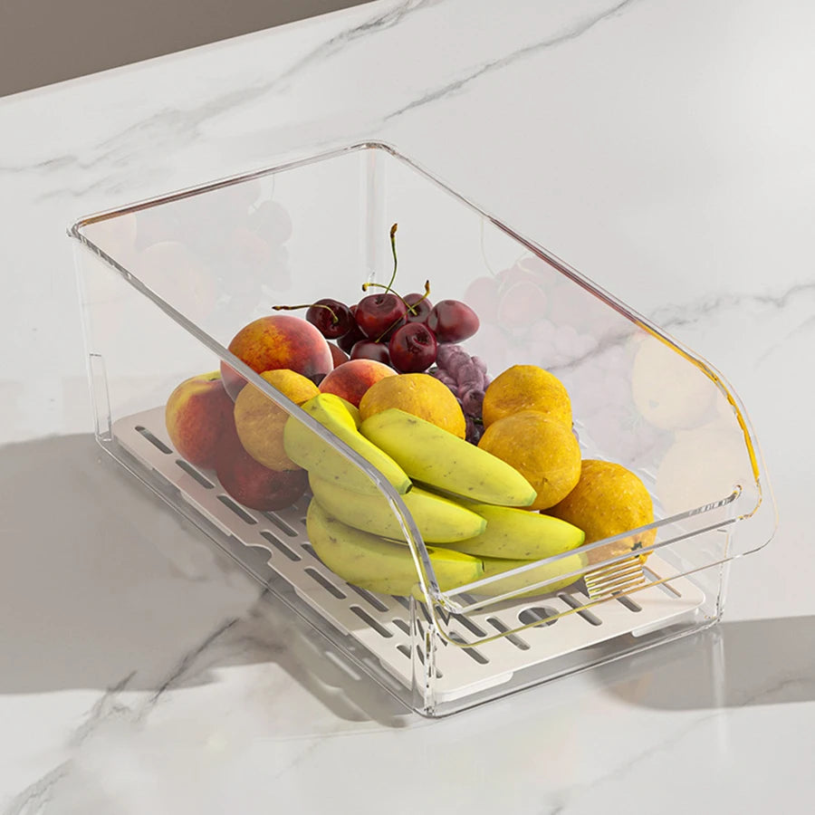 Clear Fridge Organizer Bins with Drain Tray