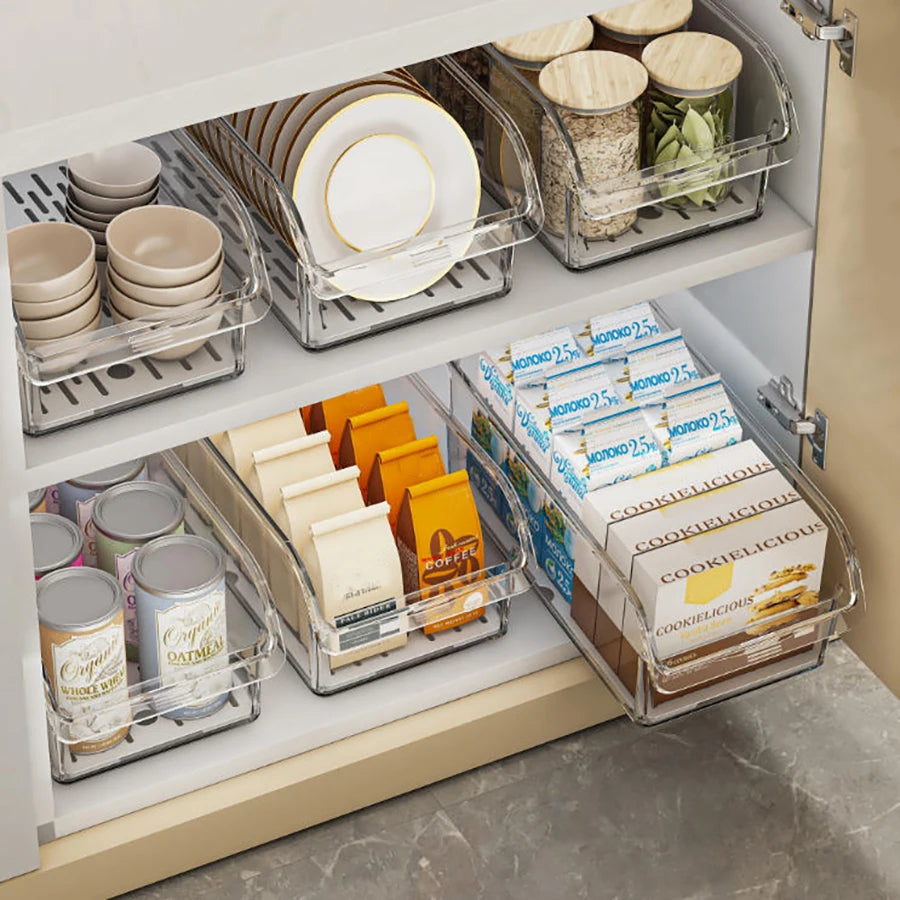 Clear Fridge Organizer Bins with Drain Tray