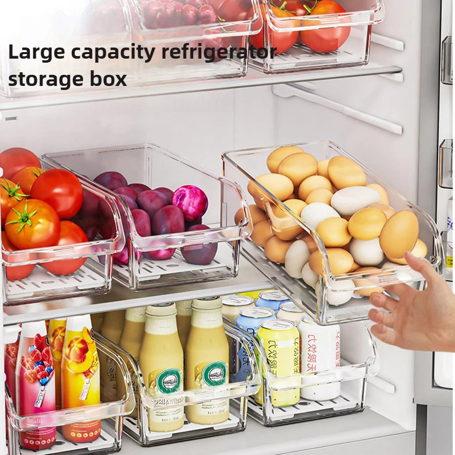 Clear Fridge Organizer Bins with Drain Tray