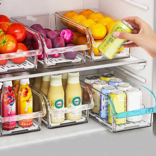 Clear Fridge Organizer Bins with Drain Tray