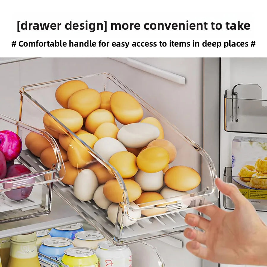 Clear Fridge Organizer Bins with Drain Tray