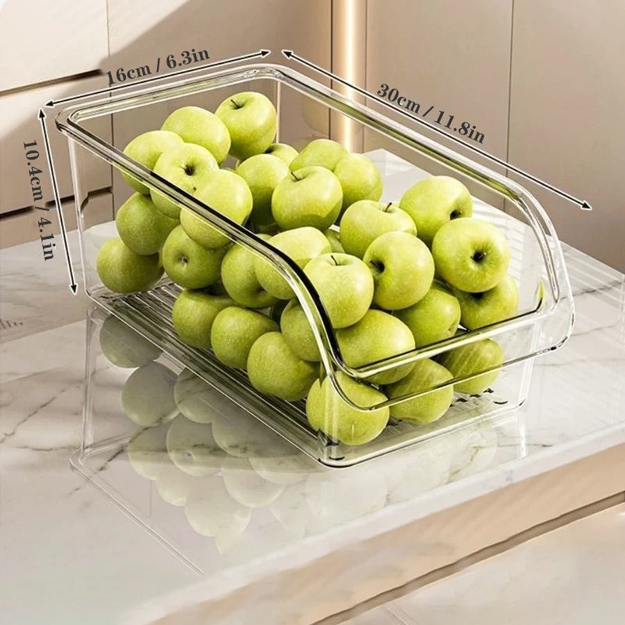 Clear Fridge Organizer Bins with Drain Tray
